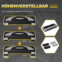 HOMCOM Aerobic-Stepper 3-stufig höhenverstellbar 80 x 31 x 20 cm Schwarz+Grau(m-4)