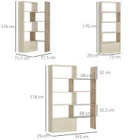 HOMCOM Libreria Scaffale a Ripiani Salvaspazio 2 Pezzi per Soggiorno in Legno 141 x 29 x 176 cm Bianco, Rovere(m-3)