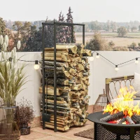 Outsunny Portalegna da Interno ed Esterno Regolabile in Metallo con Ganci a S, 40-65x25x100-150 cm, Nero(m-2)