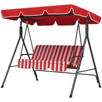 Outsunny Balancelle de Jardin 3 Places Toit Inclinaison réglable Coussins Assise et Dossier Acier Noir Polyester Rouge(m-1)