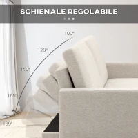 HOMCOM Divano Letto 3 Posti in Tessuto con Poggiapiedi e Schienale a 5 Reclinazioni, 213x91x83cm, Crema(m-6)