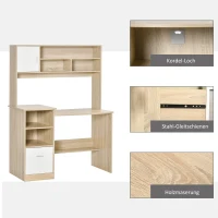 HOMCOM Schreibtisch Computertisch mit Bücherregal Home-Office Wohnzimmer Büro Eiche Weiß Spanplatte 120 x 60 x 160 cm(m-6)