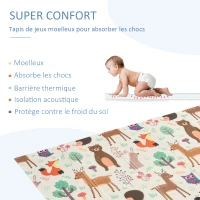 HOMCOM Tapis de Jeu Enfant Pliable antidérapant - Tapis de Sol Enfant Double Face Motifs Poissons ou Animaux de la forêt - dim. 200L x 150l cm - Sac Transport Inclus - XPE Beige(m-7)