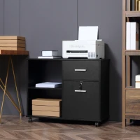 Vinsetto Filing Cabinet with Wheels, Mobile Printer Stand with Open Shelves and Lockable Drawer for A4 Size Documents, Black(m-2)