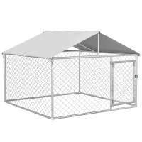 PawHut Jaula de Exterior para Perros Medianos con Cerradura Marco de Acero Toldo Impermeable y Anti-UV 200x200x150 cm Plata(m-1)