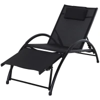 Outsunny Bain de Soleil transat Chaise Longue Fauteuil relax Jardin Design Contemporain inclinable Multi-Positions Repose-Pied réglable tétière icluse alu textilène Noir(m-11)