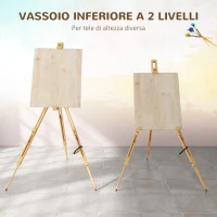 Vinsetto Cavalletto per Pittura Salvaspazio in Legno di Faggio con Altezza e Angolazione Regolabile, 93x84x183 cm(m-6)