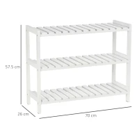 HOMCOM 3-Tier Shoe Rack Wood Frame Slatted Shelves Spacious Open Hygienic Storage Home Hallway Furniture Family Guests 70L x 26W x 57.5H cm - White(m-3)