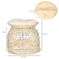 PawHut Katzenhaus aus PE-Rattan, 2 Etagen, Katzenhöhle mit Kissen, 42 cm x 42 cm x 40 cm, Beige(m-3)