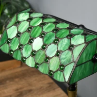HOMCOM Stained Glass Table Lamp, Vintage Lamp with Green Handmade Shade, Metal Base, Antique Bedside Lamp for Bedroom Living Room Home Decoration(m-7)