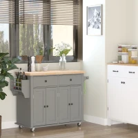 HOMCOM Desserte ilôt de cuisine multi rangements 2 tiroirs 2 placard 2 portes avec étagère range-bouteille porte-torchons et étagère réglable MDF gris hévéa(m-2)