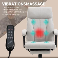 Vinsetto Massage-Bürostuhl Bürostuhl Computerstuhl, Lendenheizung, Neigungsfunktion, Hellgrau(m-4)