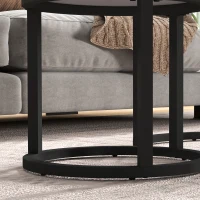 HOMCOM Glass Coffee Table Set of 2, Round Nest of Tables with Marble-Effect Tempered Glass Tabletop and Steel Frame, Modern Side Tables for Living Room, White(m-9)