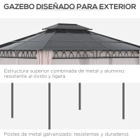 Outsunny Cenador de Jardín con Techo Doble Cortinas Opacas y Mosquiteras para Patio Fiestas Terraza 3,6x3m Negro y Caqui(m-6)
