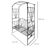 Outsunny Panchina da Giardino da 2 Posti con Pergolato, in Metallo, 115 x 59 x 203 cm, Nero(m-3)