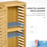 kleankin Badezimmerschrank mit Lamellentür, versetzbarem Einlegeboden, Naturbambus, 30x19,9x70 cm(m-5)