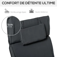 Outsunny Lot de bain de soleil et matelas d'assise - roues dossier inclinable aluminium - coussin zippé déhoussable tétière(m-7)