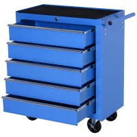 HOMCOM Carro Caja de Herramientas Taller Movil con 5 Cajones 4 Ruedas Chapa de Acero Azul(m-10)