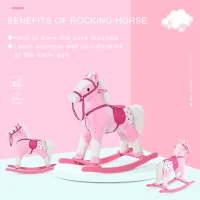 HOMCOM Baby Rocking Horse Plush Ride on Animals Rocker with Sound Handle Grip for Kids 3-6 Years - Pink(m-6)