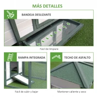 PawHut Gallinero de Madera Jaula para Gallinas de Exterior con Nido Bandeja Extraíble y Espacio para Correr 196x76x97 cm Verde(m-7)