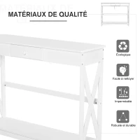 HOMCOM Table Console Table d'entrée avec 1 tiroir + 1 étagère dim. 100L x 30l x 81H cm en bois Blanc(m-5)