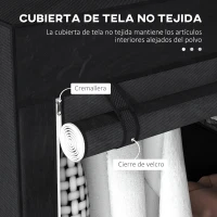 HOMCOM Armario de Tela Plegable Ropero Portátil con 6 Estantes y 1 Barra de Colgar para Dormitorio 103x43x162,5cm Negro(m-5)