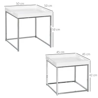 HOMCOM High Gloss Coffee Table Set of 2, Square Nest of Tables with Steel Frame for Living Room, White(m-3)
