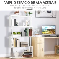 HOMCOM Librería en Forma S Estantería para Libros de 4 Niveles Mueble Estantería para Salón Oficina Estudio 80x30x145 cm Blanco(m-4)