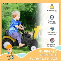HOMCOM Tractor a Pedales para Niños de +3 Años con Pala Delantera y Bocina Carga 35kg Tractor Infantil 107x42x71 cm Amarillo(m-4)