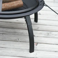 Outsunny Braciere da Giardino con Coperchio Parascintille e Attizzatoio, Piedini Pieghevoli Salvaspazio, Ф55x39.5cm Nero(m-8)