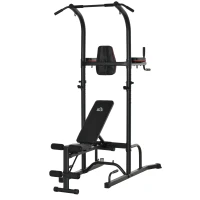 HOMCOM Kraftstation mit Klimmzugstange multifunktionale Dip-Station Trainings-Gerät für Zuhause Fitness Stahl Schwarz 187 x 110 x 220 cm(m-1)
