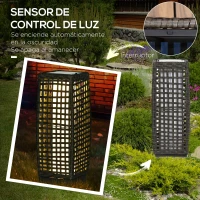 Outsunny Lámpara Solar de Jardín de Ratán Sintético con Luces LED Encendido/Apagado Automático 17x17x46 cm Gris(m-6)
