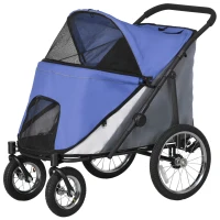 PawHut Foldable Pet Stroller, with Washable Cushion, Storage Bags, Safety Leash, for Medium, Large Dogs, Cats - Blue(m-11)