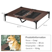 PawHut Hundeliege Outdoor, Kühlendes Haustierliege für Groß Hunde, Erhöhtes Hundebett Schlafplatz mit robuster Metallrahmen, Atmungsaktivem Mesh für Garten Outdoor, 92 x 76 x 18 cm, Kaffee-Braun(m-3)