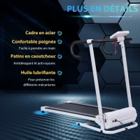 HOMCOM Tapis de course Fitness électrique pliable - 1 à 10 Km/h - écran LCD multifonctions - puissance 500 W - noir et blanc(m-7)
