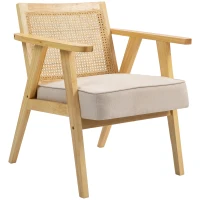 HOMCOM Wooden Rattan Weave Panel Accent Chair - Natural Finish(m-11)