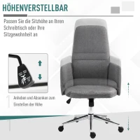 Vinsetto Bürostuhl Ergonomischer Drehstuhl mit Wippenfunktion Armlehne höhenverstellbar Kunstleinen Metall Grau 61 x 67 x 112,5-120,5 cm(m-4)