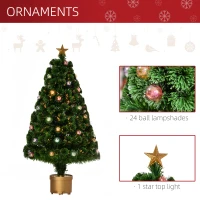 HOMCOM 3FT Prelit Artificial Christmas Tree Fiber Optic Holiday Home Xmas Indoor Decoration with Golden Stand Green(m-6)