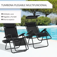 Outsunny Tumbona Plegable Silla de Gravedad Cero Reclinable con Toldo de Sombra con Bandeja Portavasos Portátil Texteline para Jardín Balcón Carga 150kg 90x67x110 cm Negro(m-4)