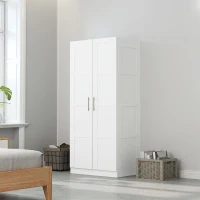 HOMCOM Double Paneled Door Wardrobe, with Shelves - White(m-10)