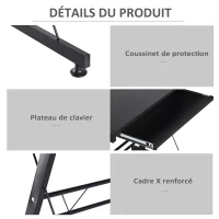 HOMCOM Bureau d'angle Bureau Informatique Design Moderne métal MDF Imitation veinage Bois Noir(m-6)