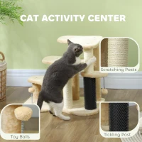 PawHut 2-in-1 Cat Tree, Pet Stairs with Scratching Tickling Post, Toy Balls, for Bed, Sofa, Couch, Beige(m-5)