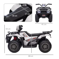 HOMCOM 12V Kids Quad Bike with Forward, Reverse Functions, Ride-On ATV w/ Music, LED, Headlights, for Ages 3-5 Years - White(m-3)