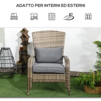 Outsunny Sedia da Giardino Adironrack con Braccioli, in Rattan e Acciaio, 64x80x90 cm, Marrone e Grigio(m-7)