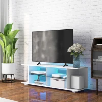 HOMCOM Mobile TV 60" con Luci a 12 Colori e 2 Ripiani Regolabili, in Truciolato e Vetro, 144.8x40x45 cm, Bianco(m-2)