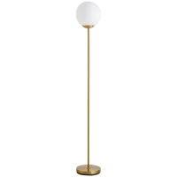 HOMCOM 171cm Glass Globe Floor Lamp Metal Frame Sphere Light Pedal Switch Home Office Living Room Modern Unique Standing Beautiful Furnishing - Gold(m-1)