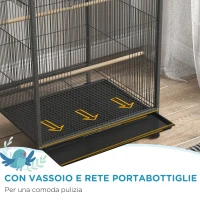 PawHut Gabbia per Uccelli in Acciaio e PP con 5 Porte, 2 Posatoi e Vassoio Estraibile, 48x46x74 cm, Grigio(m-6)