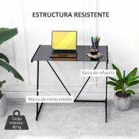 HOMCOM Escritorio Mesa de Ordenador 80x50x75 cm con Encimera de Vidrio Templado y Patas de Metal Carga 80 kg Estilo Moderno para Oficina Estudio Dormitorio Negro(m-4)