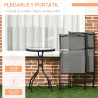 Outsunny Conjunto de Jardín para Patio Balcón Terraza Mesa Ø50x72 cm y 2 Sillas Plegables 46x52x86 cm Gris y Negro(m-4)