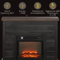 HOMCOM Camino Elettrico 1800W con Effetto Fiamma e Telecomando, in Legno, Metallo e Vetro, 96.5x22x81.7 cm, Grigio Scuro(m-7)
